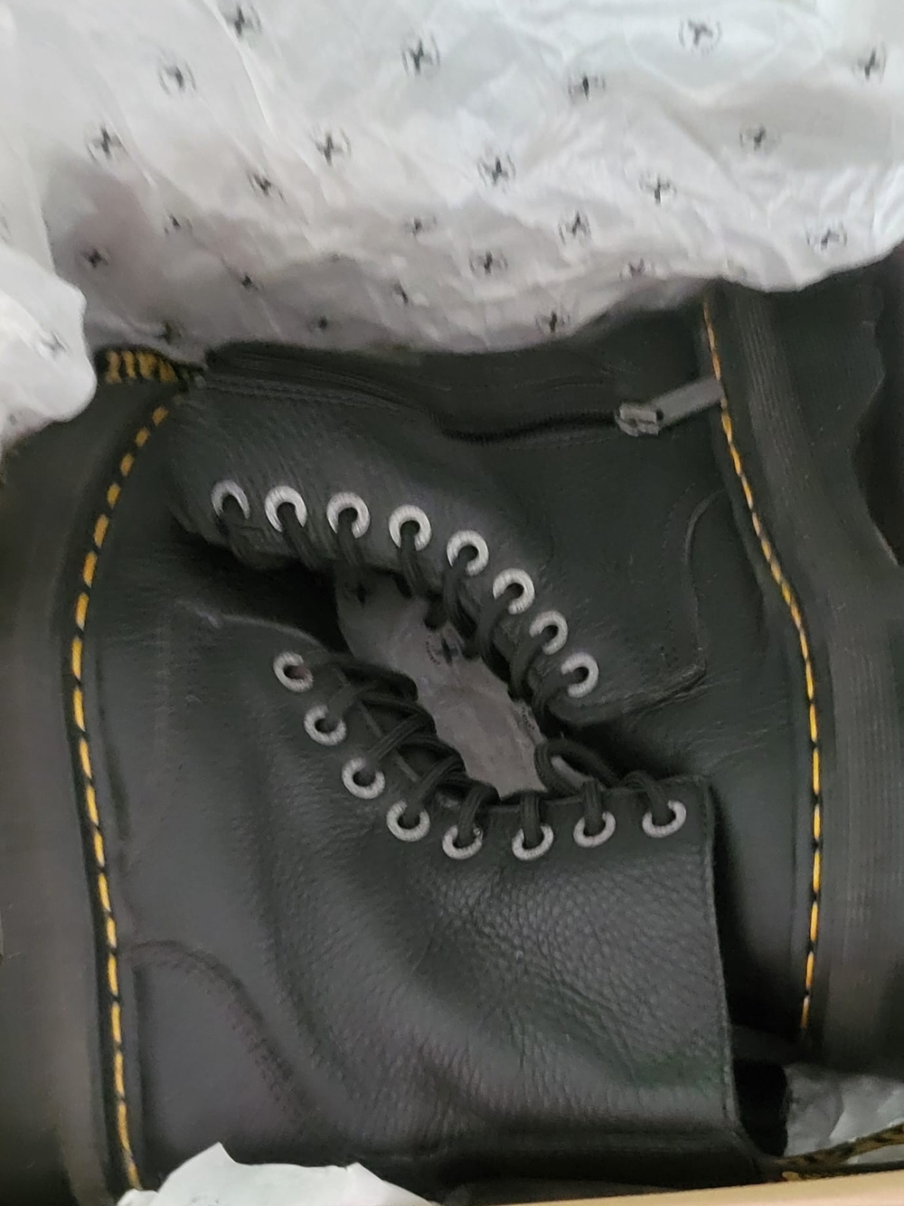 Dr. Martens Black Leather Lace-Up Boots with Yellow Stitching